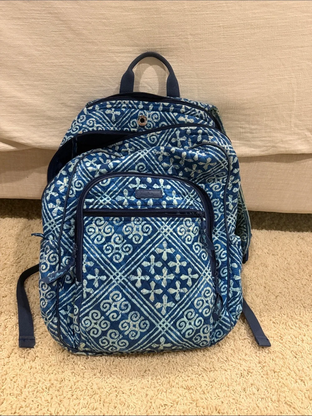 Vera Bradley Navy and Light Blue Quilted Backpack Retired Print